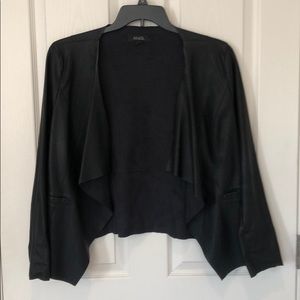 Faux leather black drapey front coat sz L